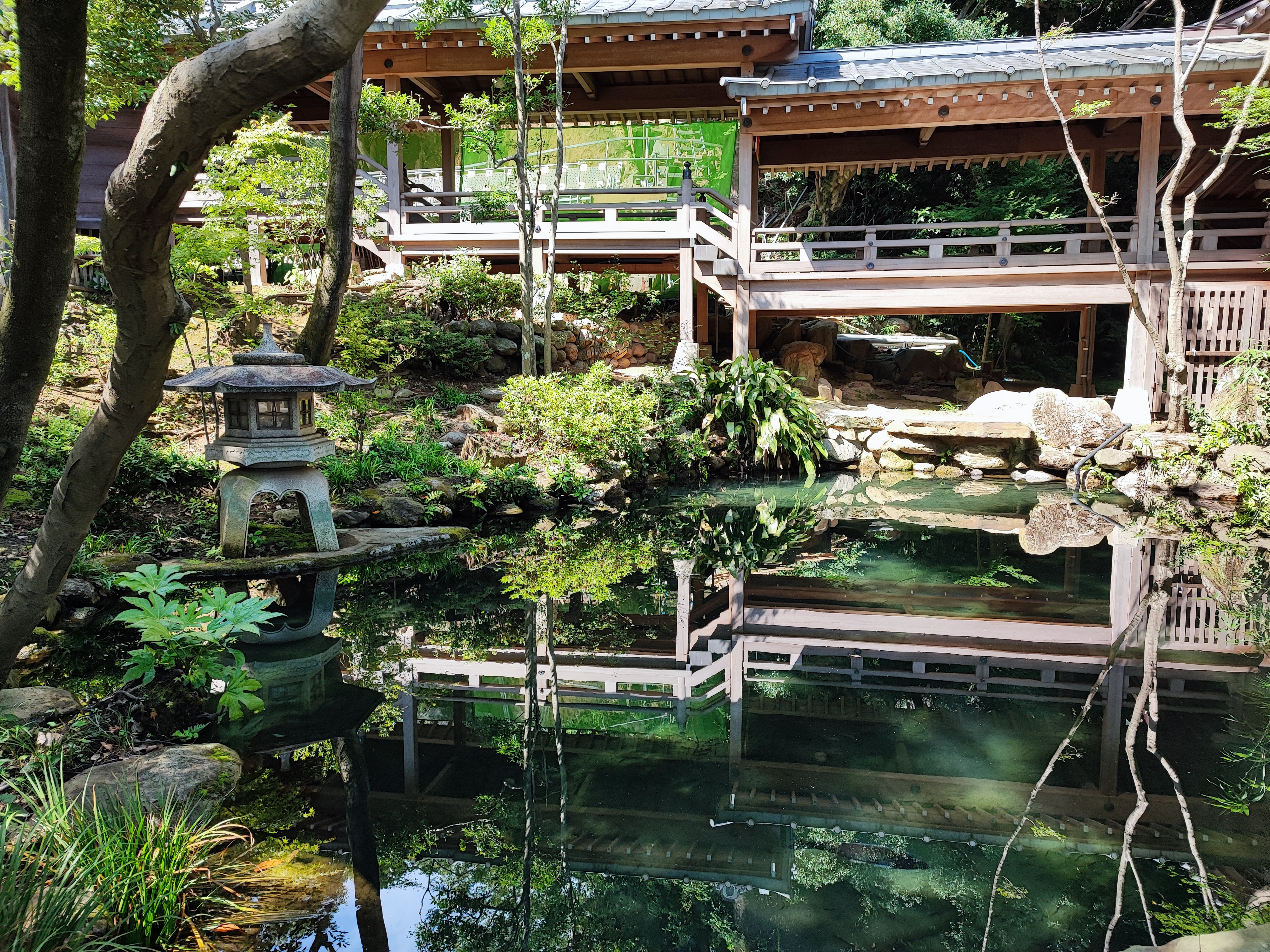 Tokyo, Jindaiji Temple, a japanese garden with a pond and pagodas